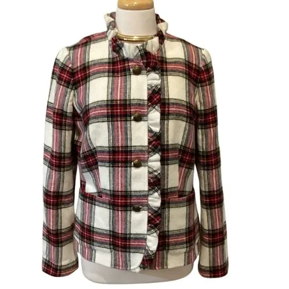 NWT Talbots Shetland Plaid Ruffle Trim Wool Jacket Size 8 - Picture 8 of 13